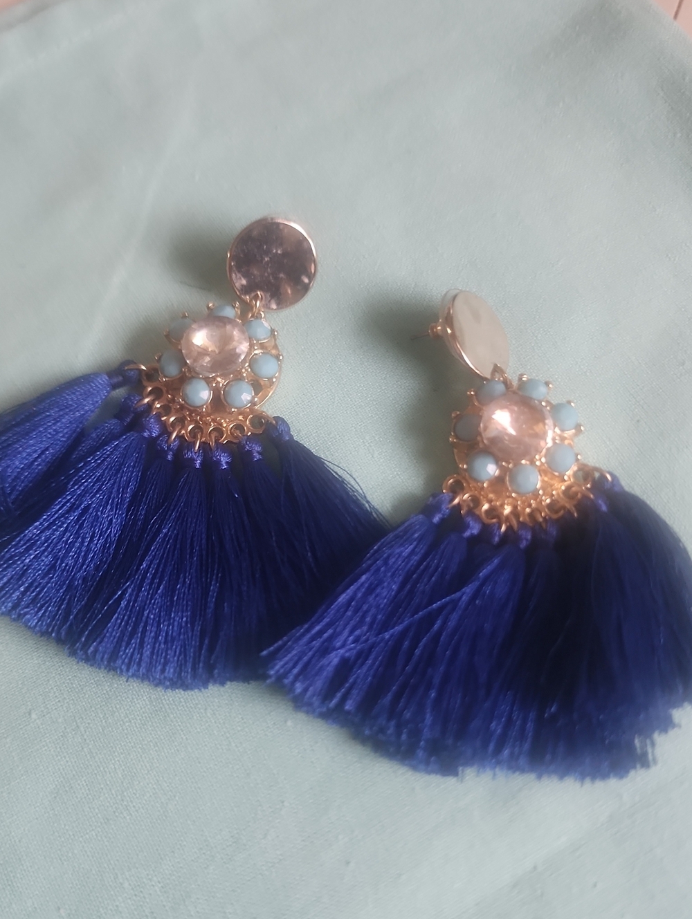 Lilly Pulitzer Gold-Tone Blue Tassel Drop Earrings with Light Blue Accents